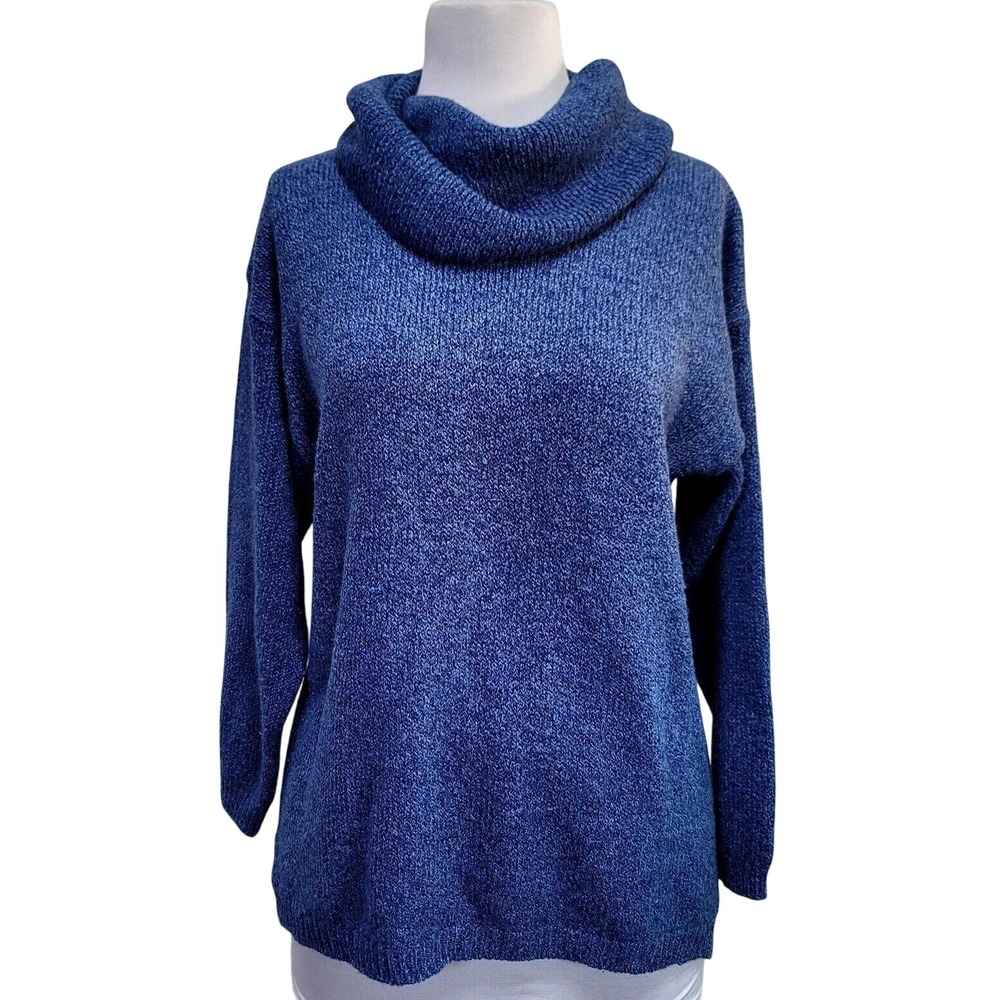 Vintage In Charge Womens L Blue Marled Cowl‎ Neck Oversized Knit Sweater Cozy